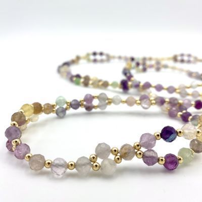 Tantric Necklace: Regenbogenfluorit & Gold, groß