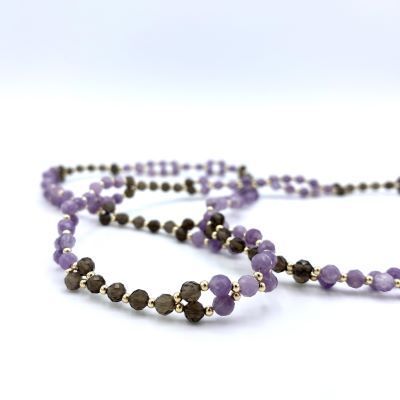 Tantric Necklace: Lepidolith, Rauchquarz & Gold, klein