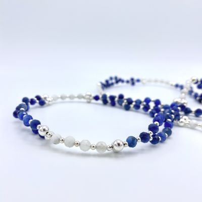 Tantric Necklace: Kyanit, Regenbogenmondstein & Silber, mittel
