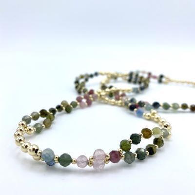 Tantric Necklace: Turmalin Bunt & Gold, klein