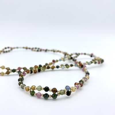 Tantric Necklace: Turmalin Bunt & Gold, mini