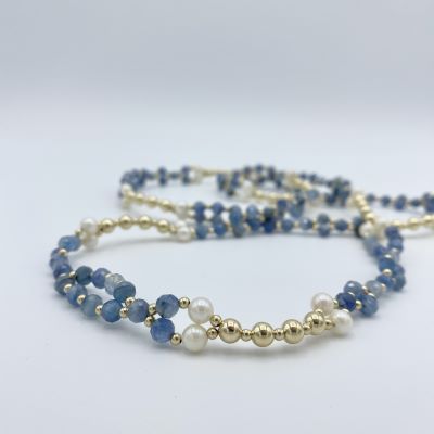 Tantric Necklace: Kyanit, Perle & Gold, mittel