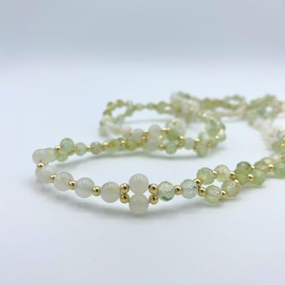 Tantric Necklace: Prehnit, Mondstein Gold, groß