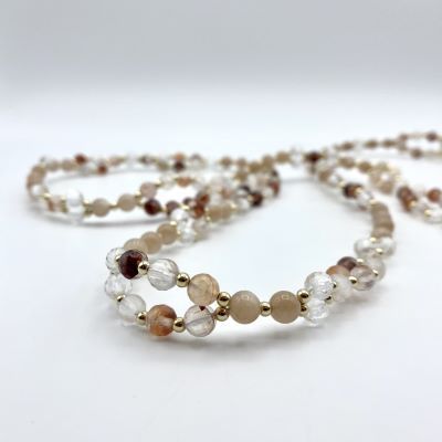 Tantric Necklace: Red Healer, Pfirsich Mondstein & Gold, groß Tantric Necklace: Red Healer, Pfirsich Mondstein & Gold, groß