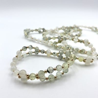 Tantric Necklace: Prehnit, Mondstein Gold, groß Tantric Necklace: Prehnit, Mondstein Gold, groß