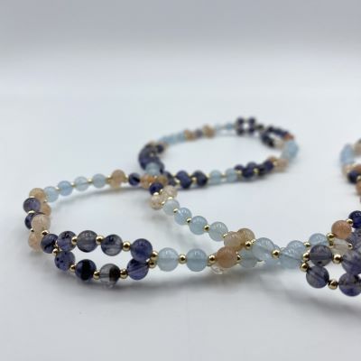 Tantric Necklace: Iolith, Sonnenstein, Aquamarin & Gold, klein Tantric Necklace: Iolith, Sonnenstein, Aquamarin & Gold, klein