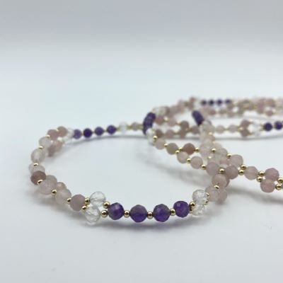 Tantric Necklace: Rosenquarz, Amethyst, Bergkristall & Gold, klein Tantric Necklace: Rosenquarz, Amethyst, Bergkristall & Gold, klein