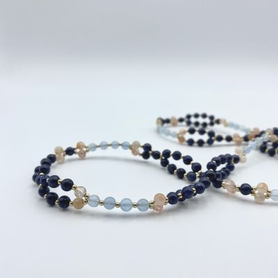 Tantric Necklace: Saphir, Sonnenstein, Aquamarin & Gold, klein Tantric Necklace: Saphir, Sonnenstein, Aquamarin & Gold, klein