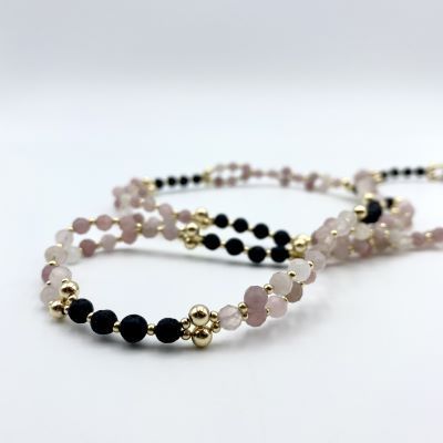 Tantric Necklace: Rosenquarz, Lava & Gold, klein Tantric Necklace: Rosenquarz, Lava & Gold, klein