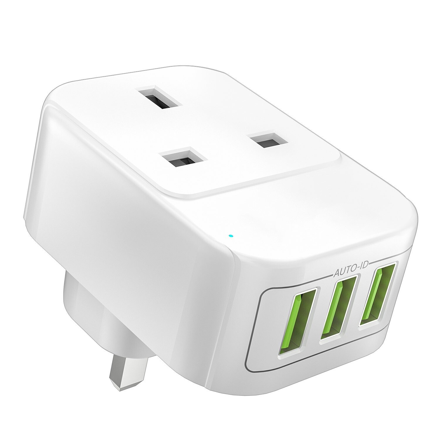 USB Outlet Plug Extender with 3 USB Ports, 1 Way USB Plug, Multi Outlet Wall Charger Adapter, USB Mains Charger Plug Extension, Ideal for Home, Office 3250W