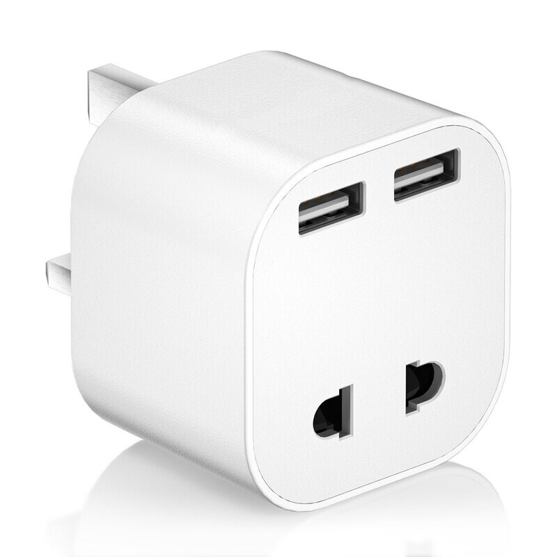 UK 2 Pin to 3 Pin 13A Fuse Adaptor Plug, Electric Shaver Razor Adaptor Toothbrush Plug with 2 USB Ports for Epilators Bathroom
