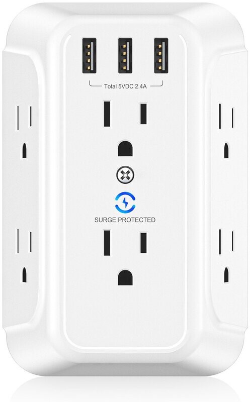 USB Wall Charger, Surge Protector 6 Outlet Extender with 3 USB Ports, 1728J Power Strip Multi Plug,3-Sided Widely Spaced Adapter Multiple Expander,Mountable Wall tap for Home Travel Office, ETL Listed USB Wall Charger, Surge Protector 6 Outlet Extender with 3 USB Ports, 1728J Power Strip Multi Plug,3-Sided Widely Spaced Adapter Multiple Expander,Mountable Wall tap for Home Travel Office, ETL Listed