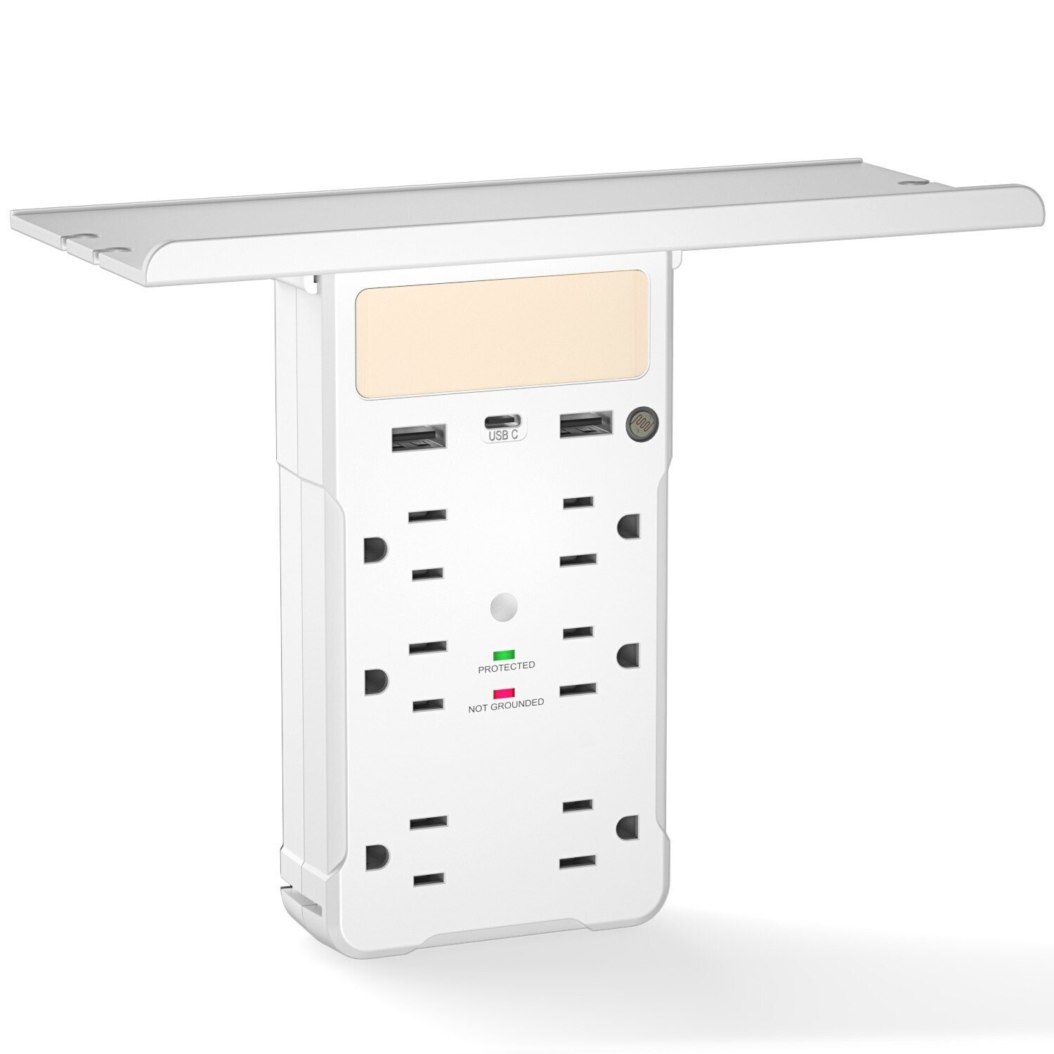 Outlet Extender, Surge Protector with Removable Shelf, 6 Prong Extension&3 USB & Adjustable Night Light,PD FAST Charger Multiple Socket Adapter Multi Plug Splitter Expander Wall Tap,ETL Listed