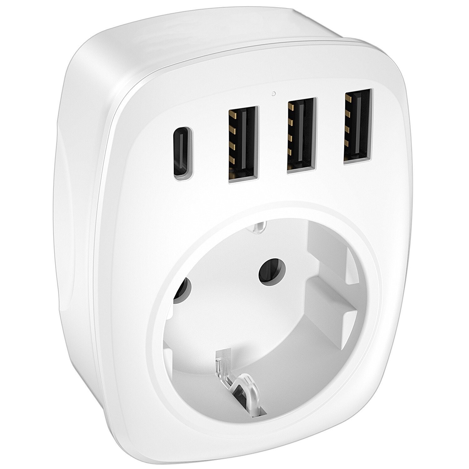 LENPOWER USB Plug Charger Germany with 1 Type C and 3 USB Ports, 1 Way Socket Extension, 5-in-1 USB Outlet Plug Extender