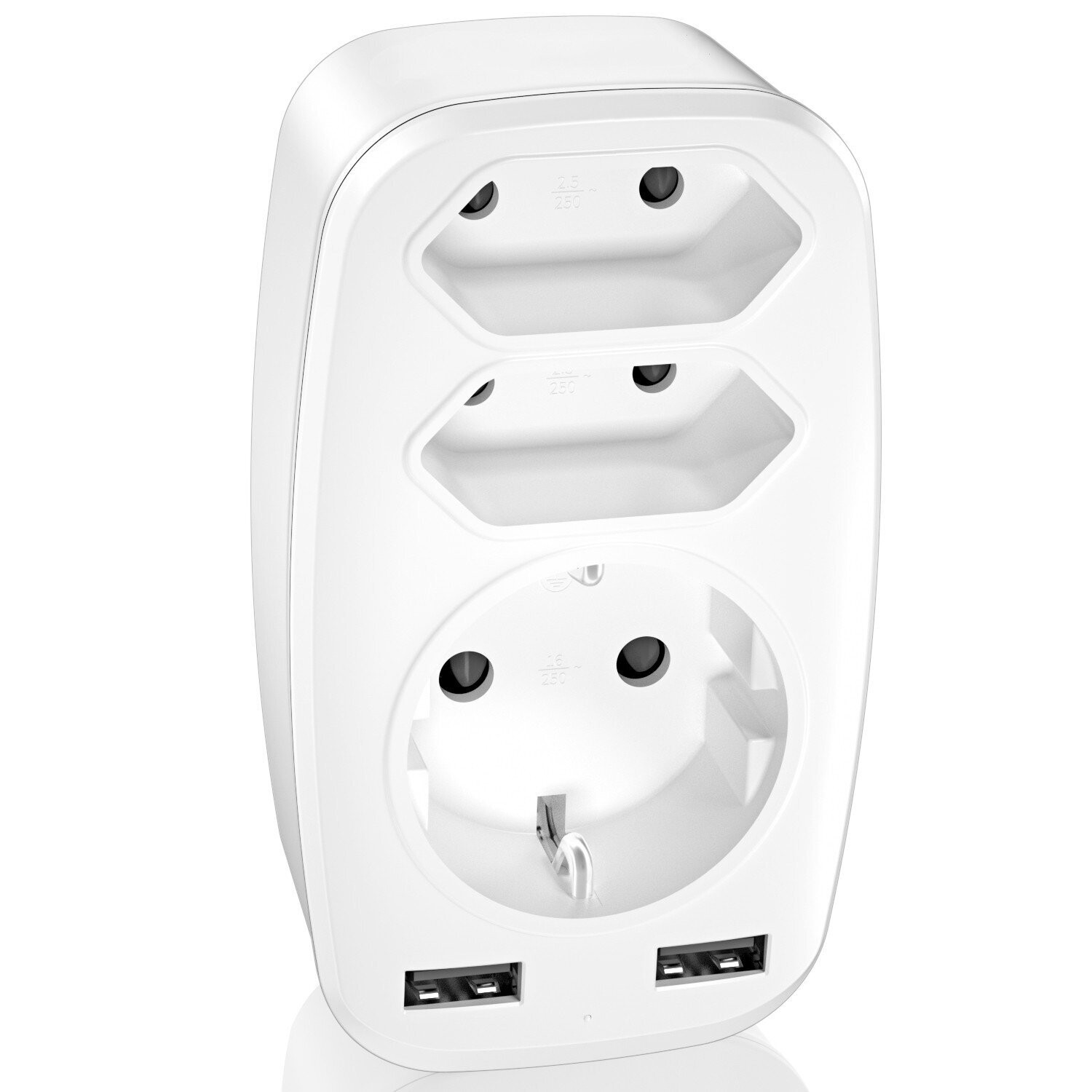 LENPOWER USB Socket Adapter 5-in-1 Multiple Plug 4000 W 3-Way, Double Euro and 1 Schuko with 2 USB Charger Adapters for Mobile Phones