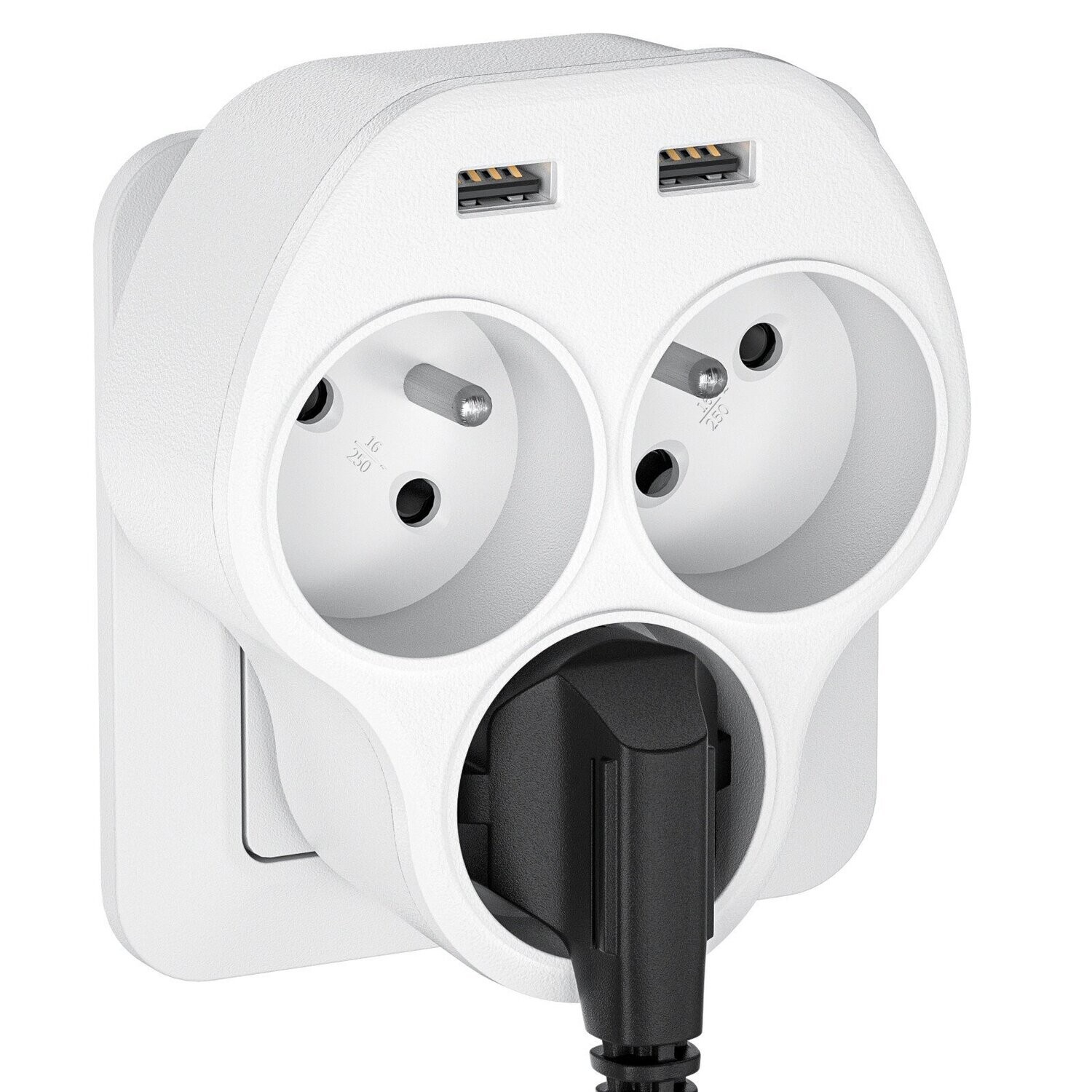 LENPOWER Multi USB Power Socket, 5 in 1 Triangular Socket, 4000W Power Strip USB Charger with 3 AC 16A Outlets and 2 USB Ports 2.4A, Ideal for Bedroom Kitchen and Office
