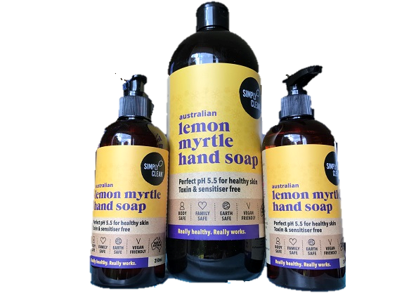 Simply Clean Lemon Myrtle Hand Soap 1ltr bottle + 2 x 250ml Inc Postage