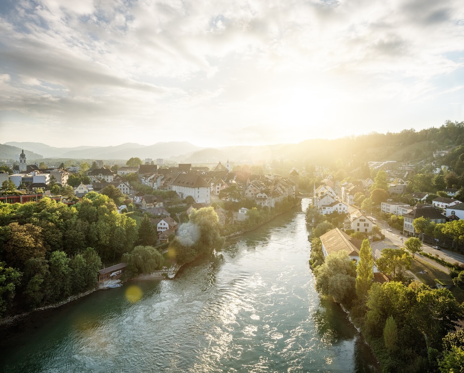 Luftaufnahme Brugg Aargau mit Aare