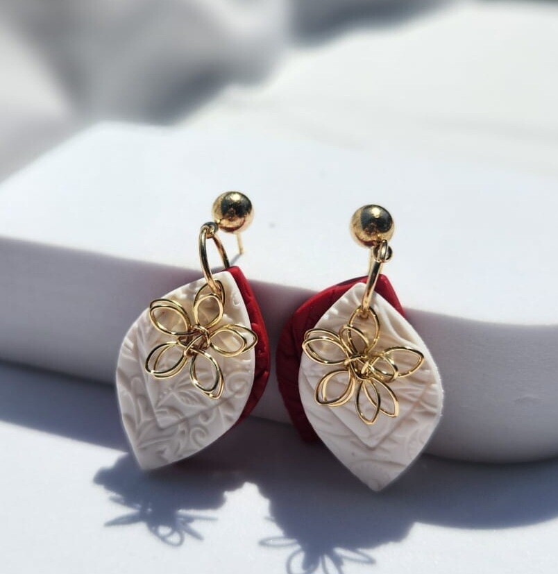 Red and White, Floral Dangles.
