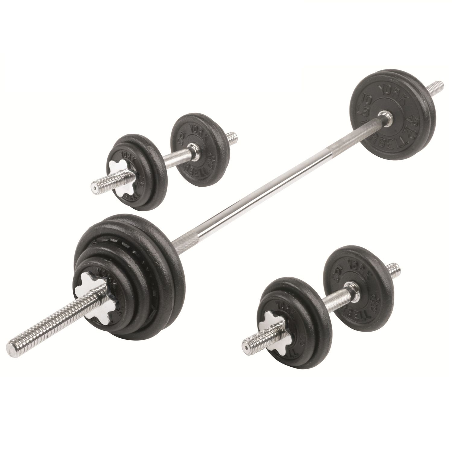 YORK® Cast Iron Dumbbell / Barbell Spinlock 110lb Set