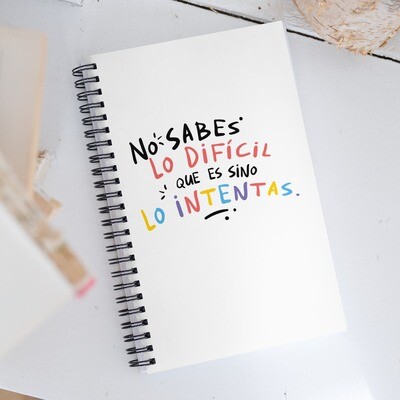 Spiral notebook with colorful message