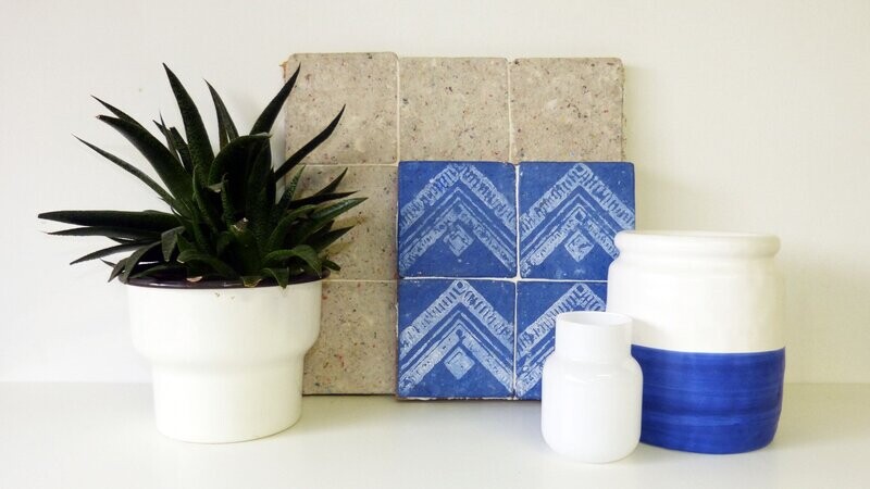 Ancestral Blue -  Chevron Square  - Blanc