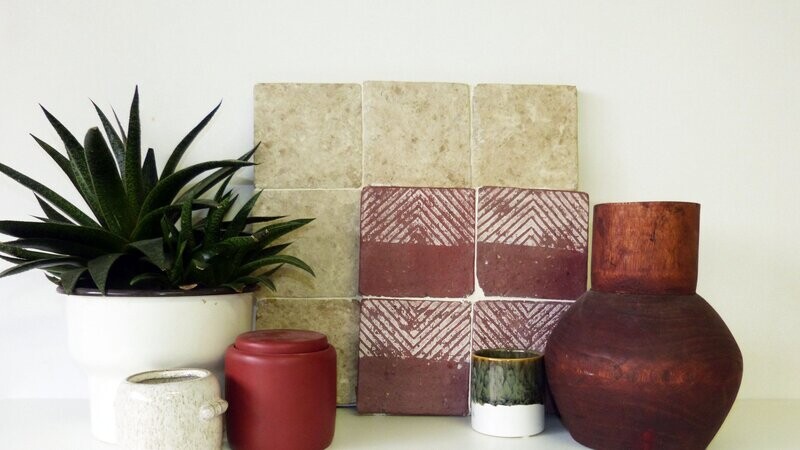 Burnt Red  - Demi Chevron - Blanc