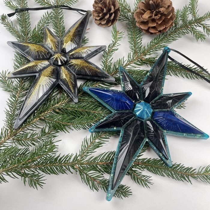 Weihnachtsstern groß in schwarz/gold oder türkis/blau/schwarz