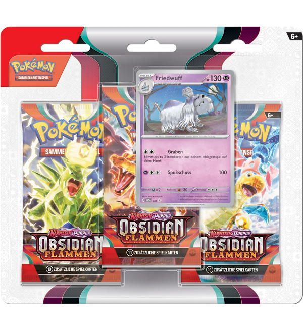 Pokemon Karmesin & Purpur Obsidian Flammen - 3-Pack-Blister Friedwuff - Deutsch Pokemon Karmesin & Purpur Obsidian Flammen - 3-Pack-Blister Friedwuff - Deutsch