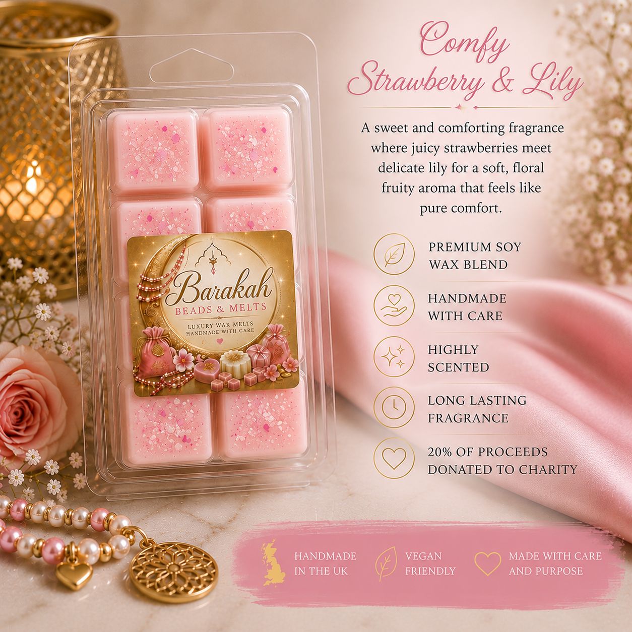Comfy Strawberry & Lily Wax Melt Snap Bar Comfy Strawberry & Lily Wax Melt Snap Bar