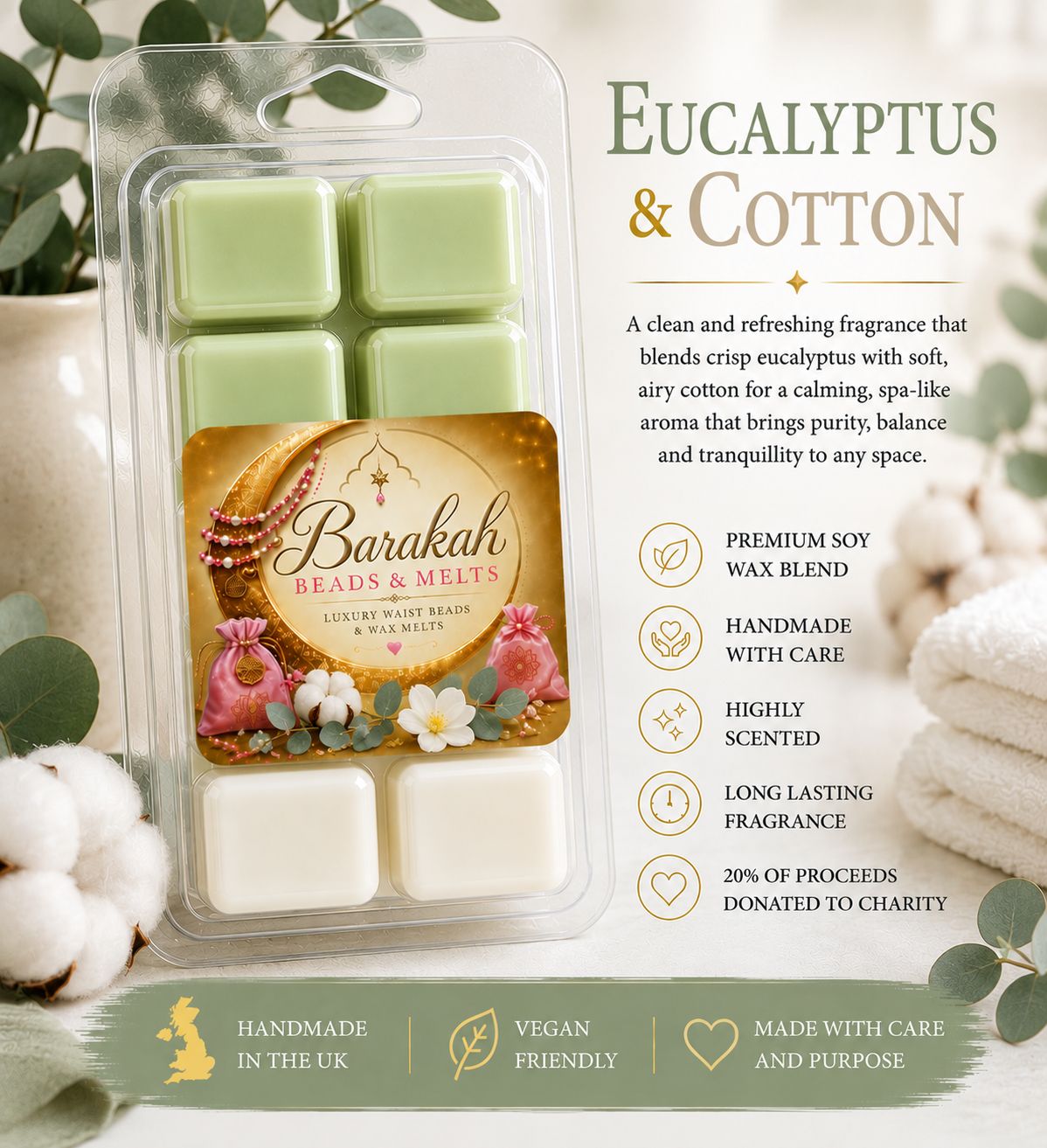 Eucalyptus &amp; Cotton Wax Melt Snap Bar
