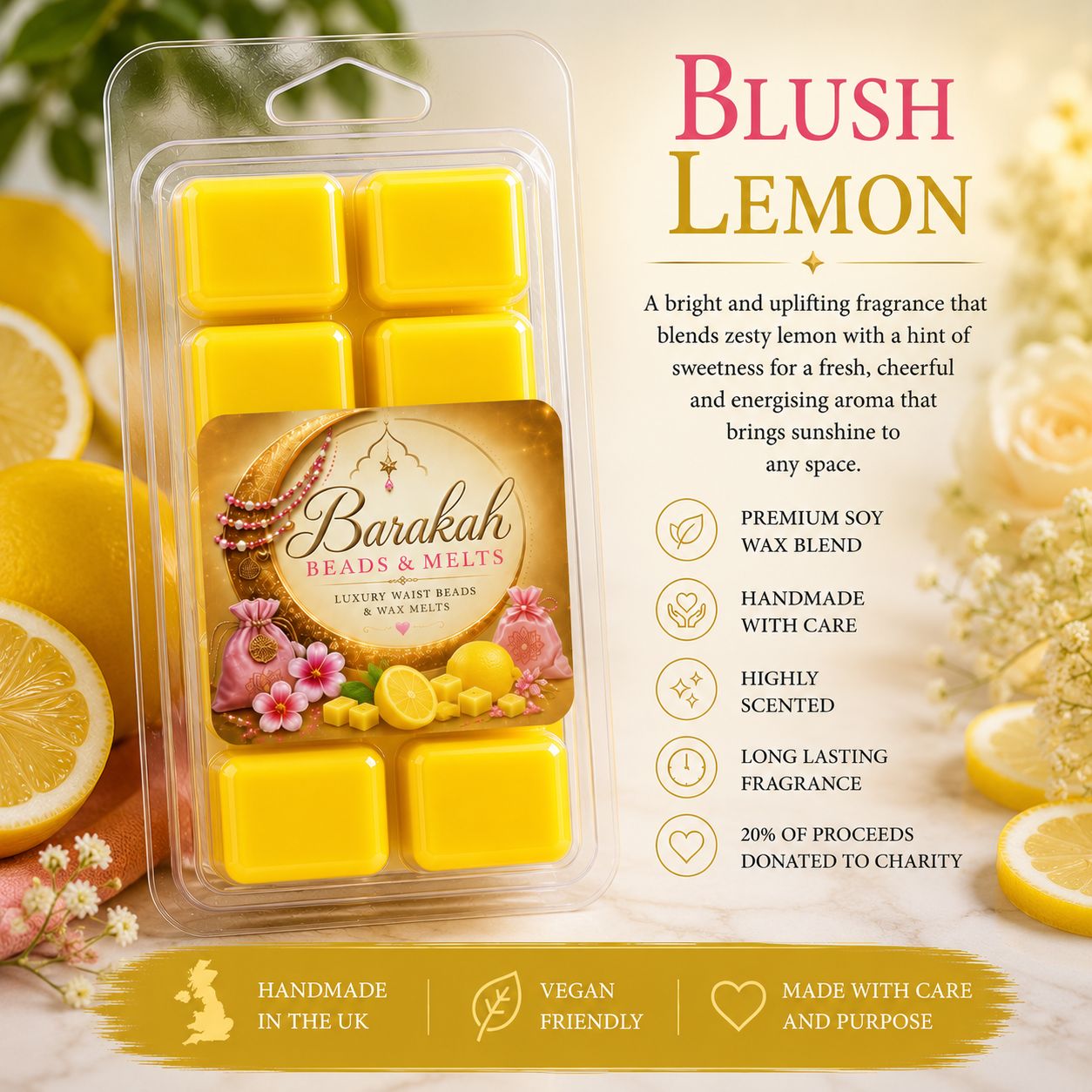 Blush Lemon Wax Melt Snap Bar