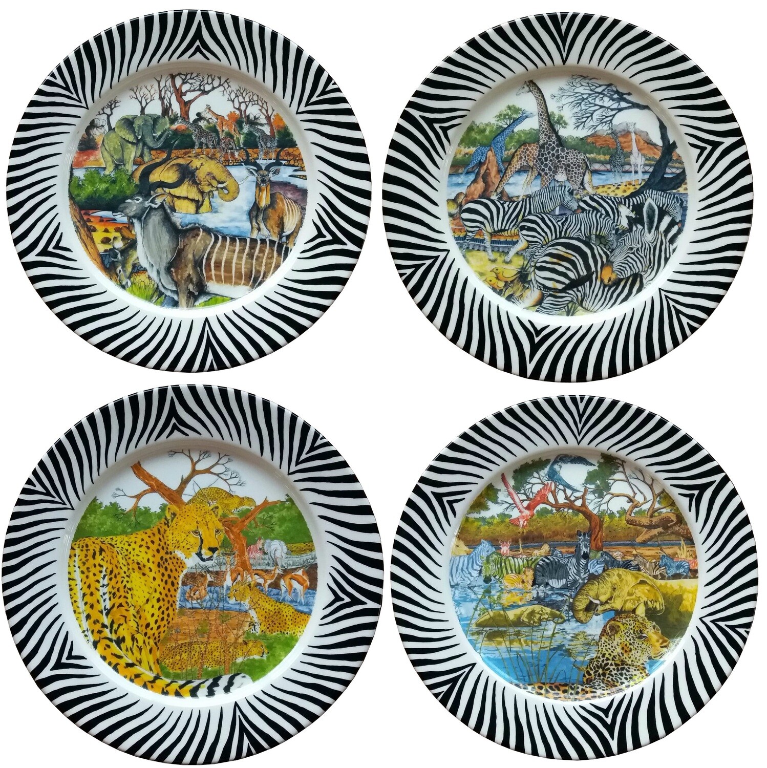 Set van 4 Zebra Edged Full Chargers 11.5&quot;