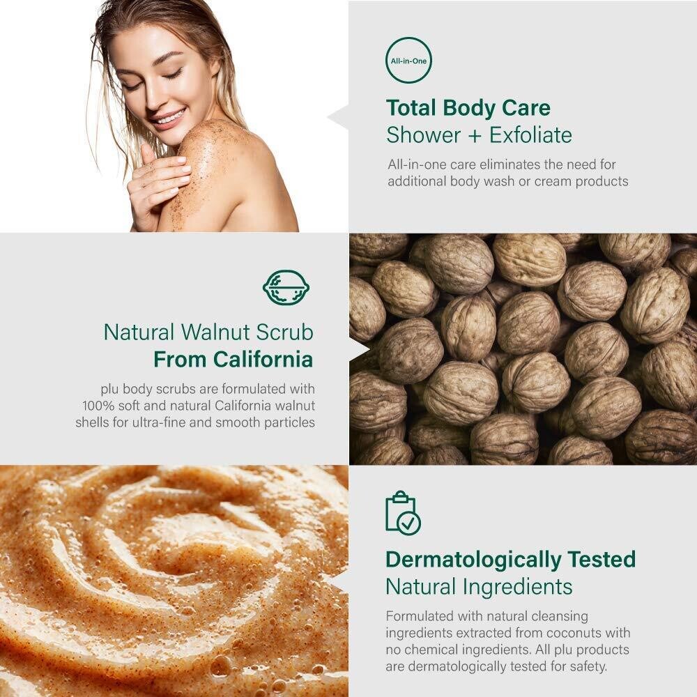 Plu Walnut Body Scrub, 3-in-1 Total Care Solution, Exfoliate Moisturize and Glow [Pink Floral/200g]