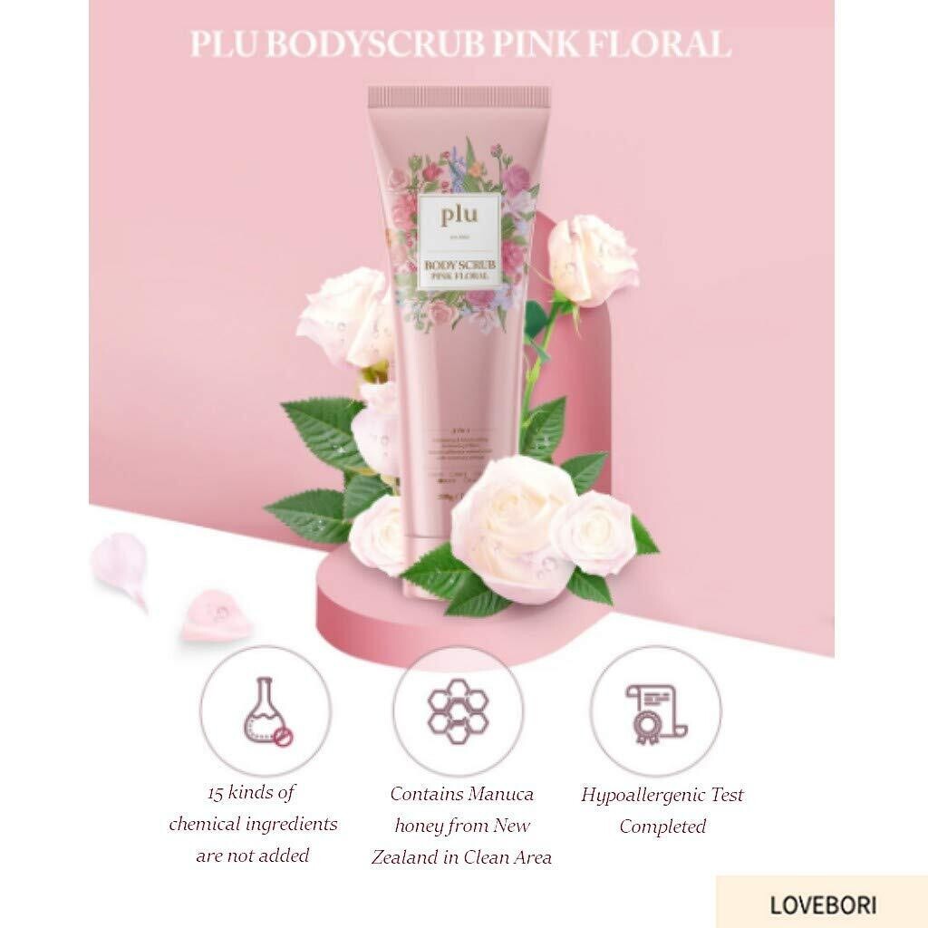 Plu Walnut Body Scrub, 3-in-1 Total Care Solution, Exfoliate Moisturize and Glow [Pink Floral/200g]