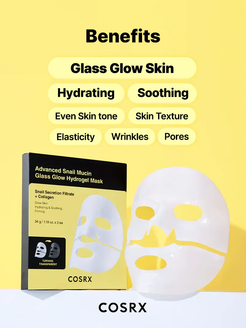 COSRX Advanced Snail Mucin Glass Glow Hydrogel Face Masks Skincare