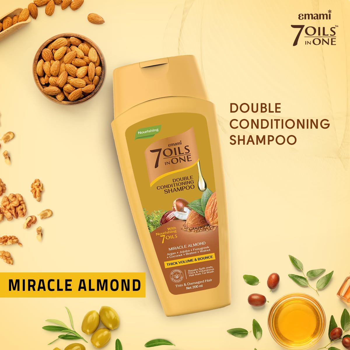 Emami 7 Oils in One Double Conditioning Shampoo – Miracle Almond 200ML