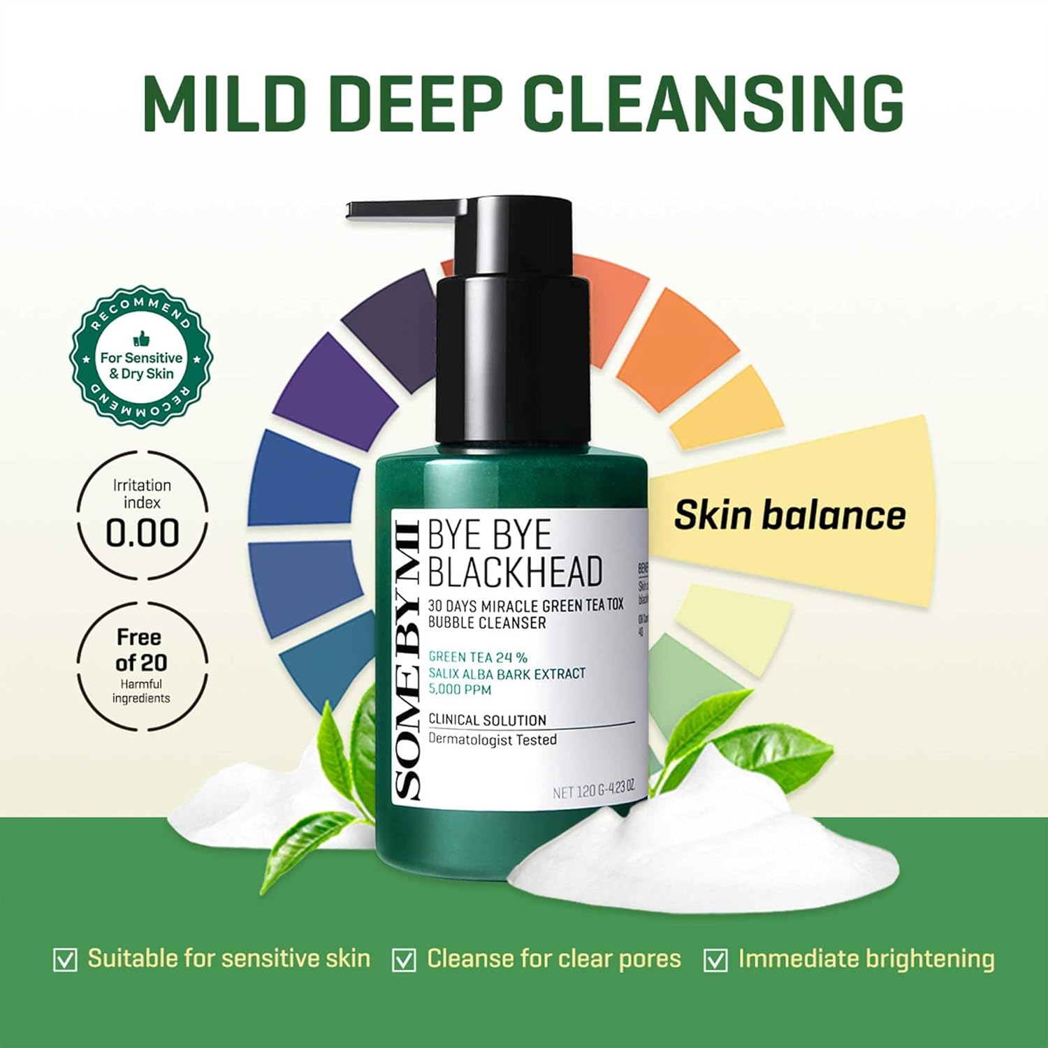 SOMEBYMI Bye Bye Blackhead 30 Days Miracle Green Tea Tox Bubble Cleanser 120g