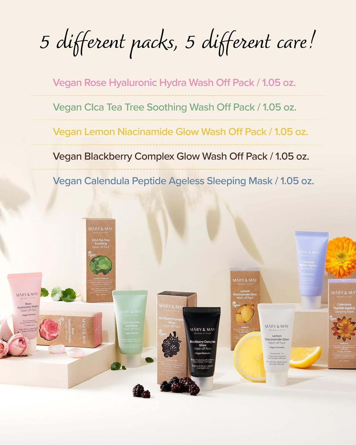 MARY&amp;MAY Vegan Wash Off Mask Mini Gift 5pcs