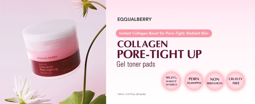 EQQUALBERRY Collagen Pore-Tight Up Gel Toner Pads 140ml/60 Pads