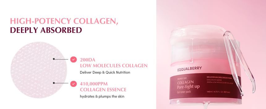 EQQUALBERRY Collagen Pore-Tight Up Gel Toner Pads 140ml/60 Pads