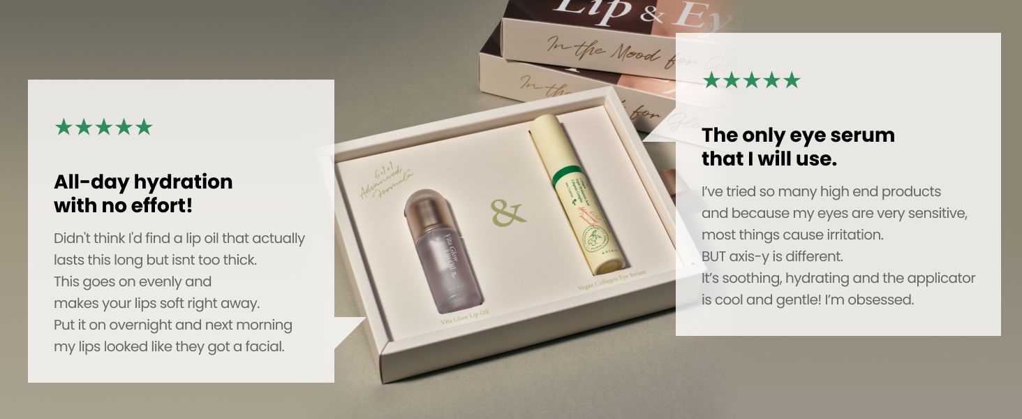 AXIS-Y Lip &amp; Eye Set - Vita Glow Lip Oil Dreamy Olive &amp; Vegan Collagen Eye Serum
