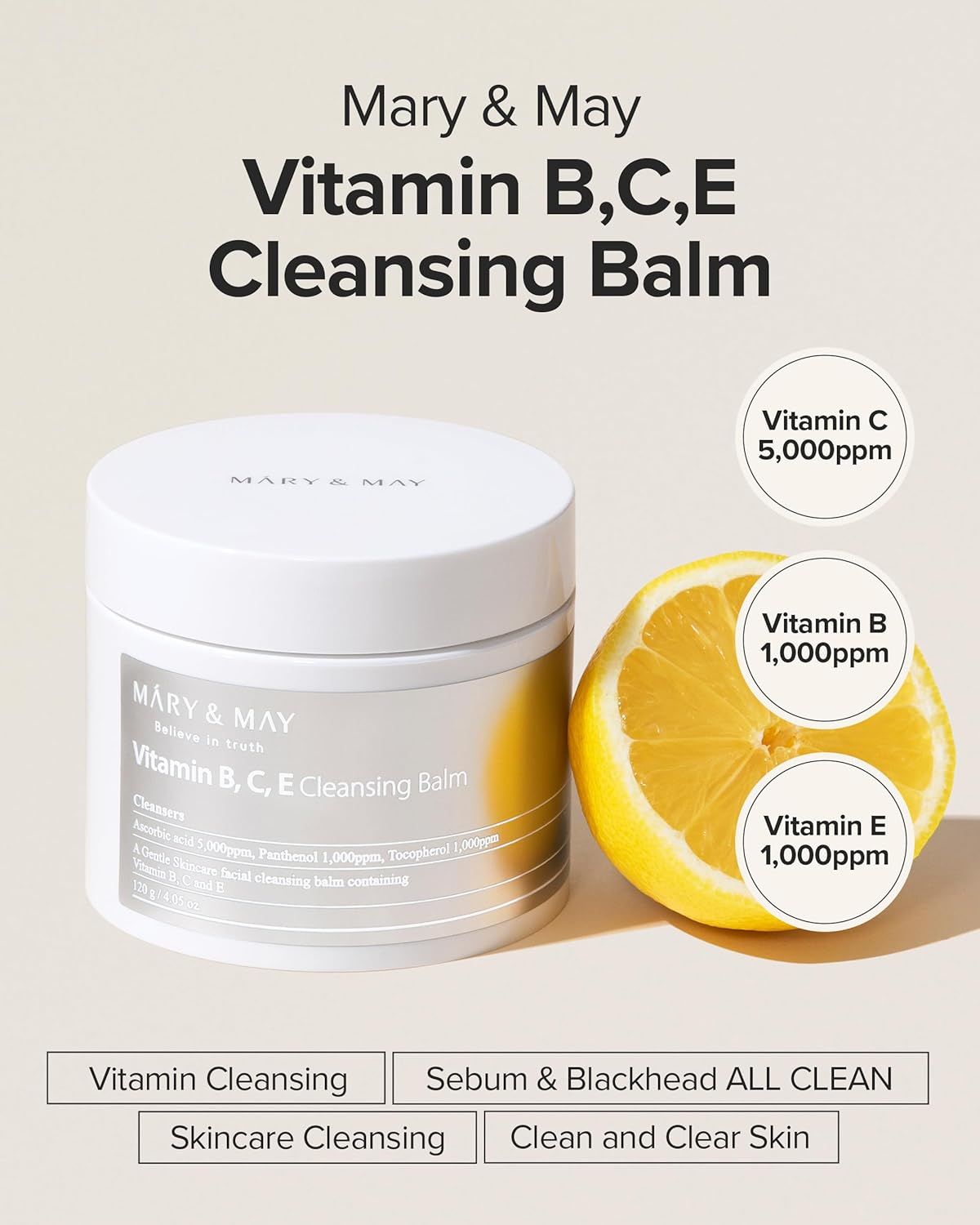 MARY&amp;MAY Vitamin B, C, E Cleansing Balm 120g