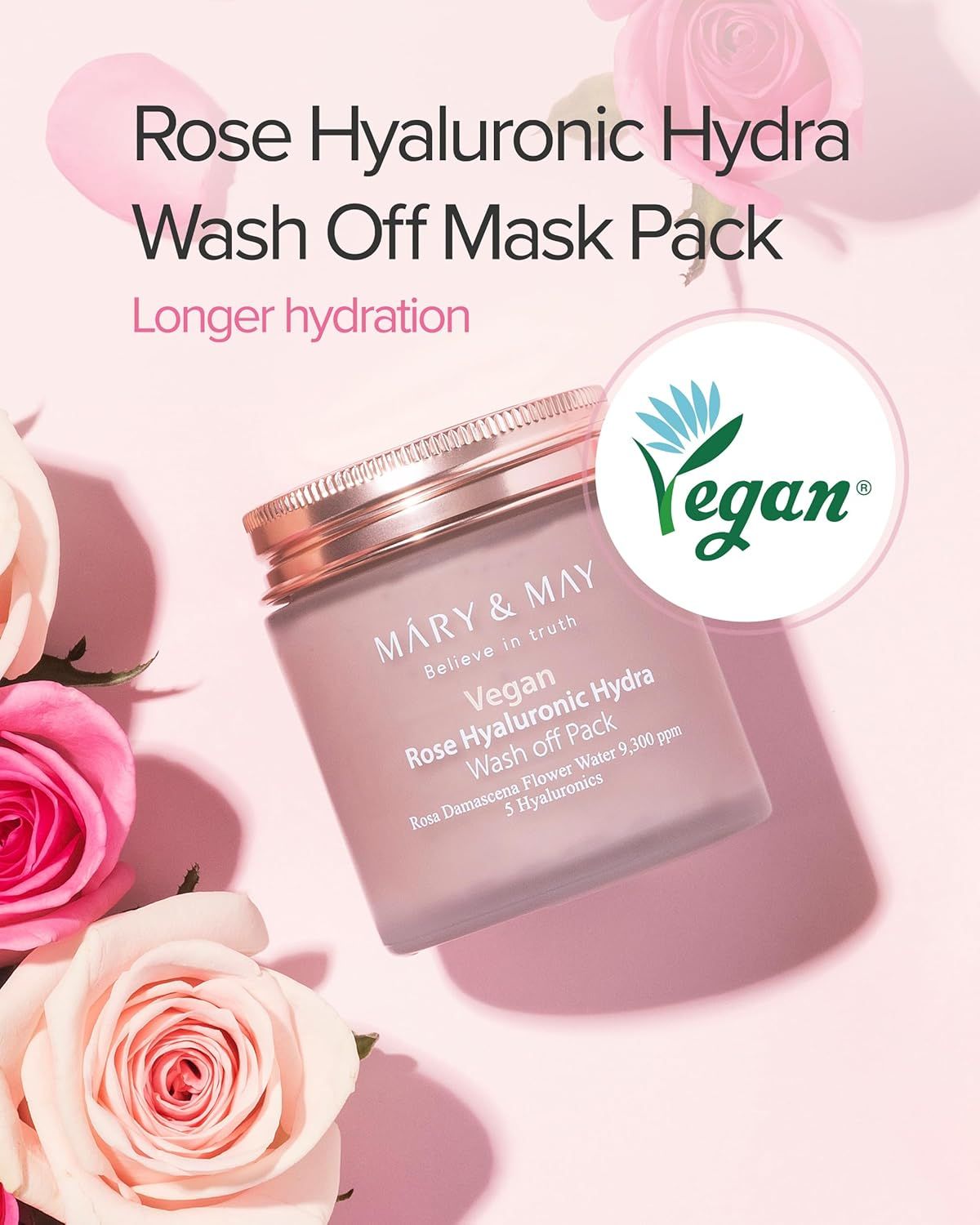 MARY&amp;MAY Vegan Rose Hyaluronic Hydra Wash off Pack 125g