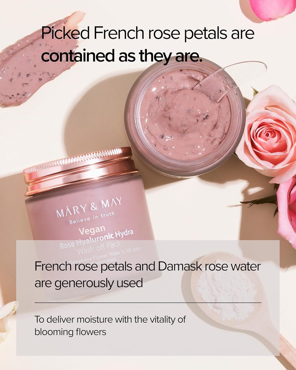 MARY&amp;MAY Vegan Rose Hyaluronic Hydra Wash off Pack 125g