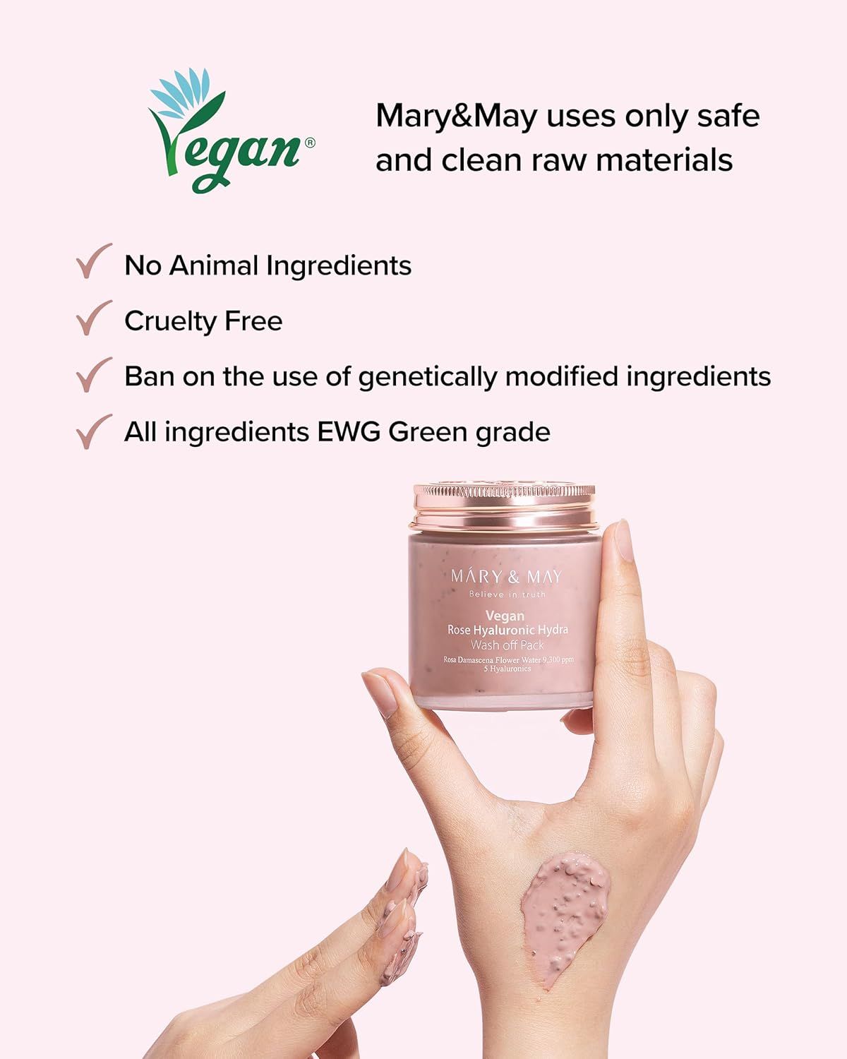 MARY&amp;MAY Vegan Rose Hyaluronic Hydra Wash off Pack 125g