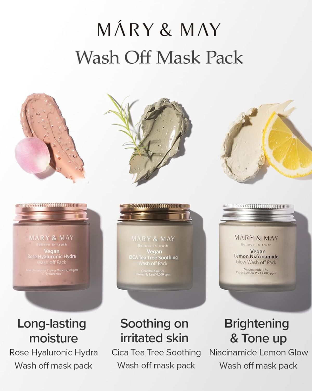 MARY&amp;MAY Vegan Rose Hyaluronic Hydra Wash off Pack 125g