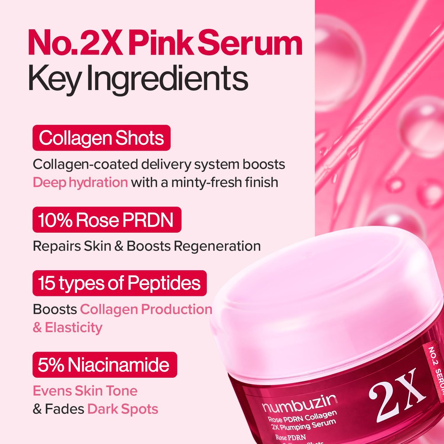 Numbuzin No.2 Rose PDRN Collagen 2X Plumping Serum 30ml