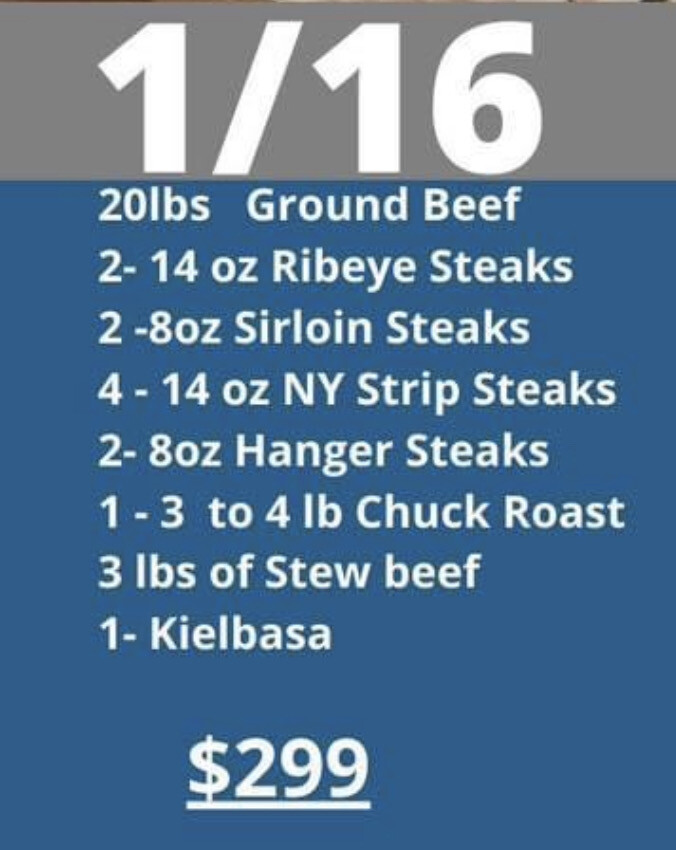 1/16 Beef Side Package FREE delivery to a large portion of Florida