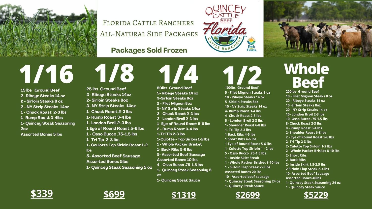 Whole Beef Side Package Florida Cattle Ranchers All Natural